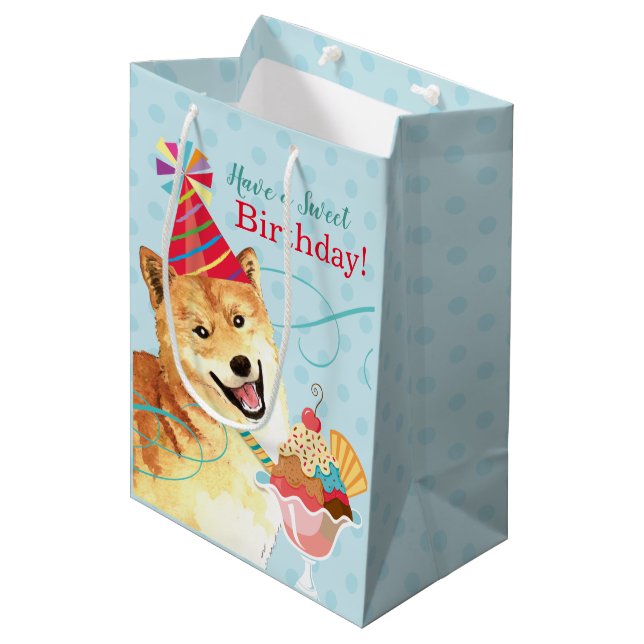 Sac Cadeau Moyen Anniversaire doux Shiba Inu (Devant Angle)