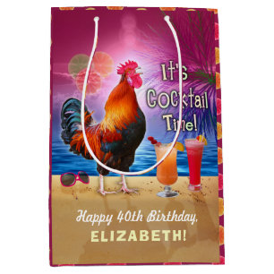 Sac Cadeau Moyen Anniversaire drôle de coq tropical de cocktail