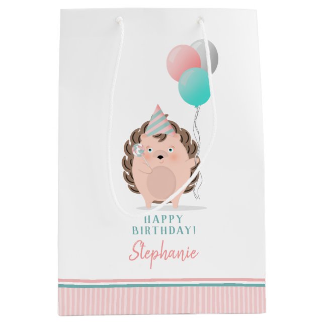 Sac Cadeau Moyen Anniversaire du Hérisson mignon (Devant)