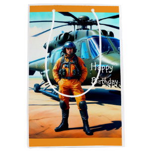 Sac Cadeau Moyen Anniversaire du pilote d'hélicoptère