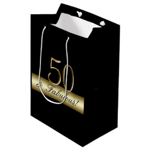 Sac Cadeau Moyen Anniversaire élégant 50 d'or cinquantième et