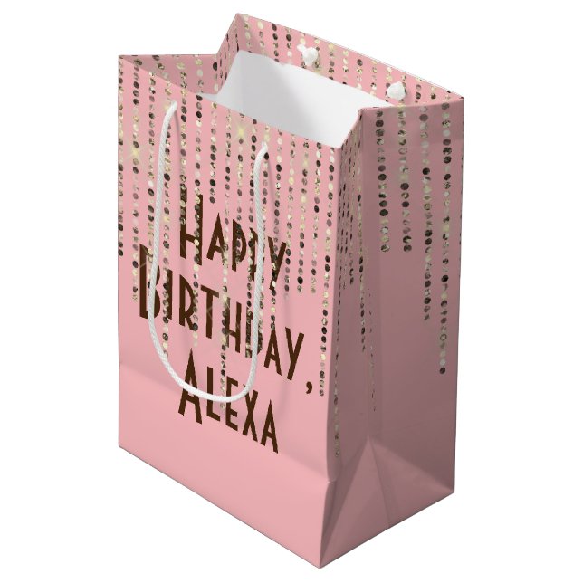 Sac Cadeau Moyen Anniversaire en pierre blanche rose (Devant Angle)