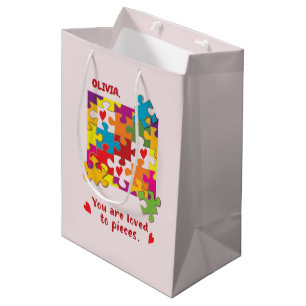 Sac Cadeau Moyen Anniversaire Fille Puzzle Amour aux pièces