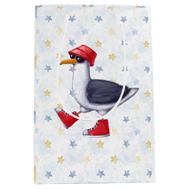 Sac Cadeau Moyen Anniversaire Fun Cute Seagull Bird Wrapd Pap (Devant)
