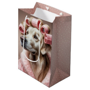 Sac Cadeau Moyen Anniversaire Golden Retriever En Chaussures Roses