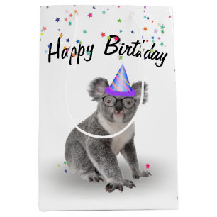 Sac Cadeau Moyen Anniversaire Koala Bear et Star Confetti