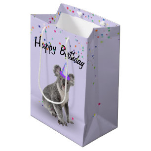 Sac Cadeau Moyen Anniversaire Koala Bear et Star Confetti