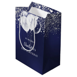 Sac Cadeau Moyen Anniversaire marine bleu blanc parties scintillant