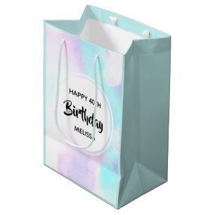 Sac Cadeau Moyen Anniversaire Moderne Abstrait Bleu & Violet Aquare