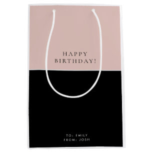 Sac Cadeau Moyen Anniversaire moderne rose noir