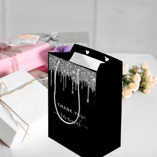 Sac Cadeau Moyen Anniversaire noir argent parties scintillant merci