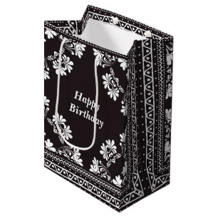 Sac Cadeau Moyen Anniversaire Noir et Blanc Bandanna Design