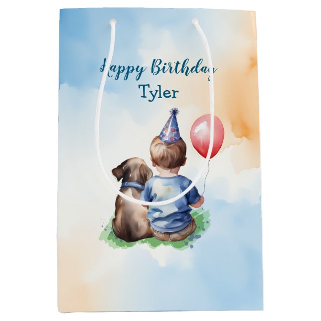 Sac Cadeau Moyen Anniversaire personnalisé du bébé garçon (Devant)