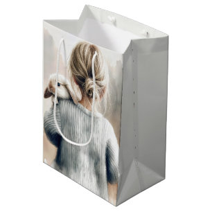 Sac Cadeau Moyen Anniversaire Petite fille avec animal de compagnie