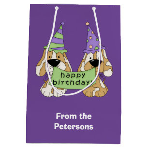 Sac Cadeau Moyen Anniversaire pourpre de chiot personnalisé