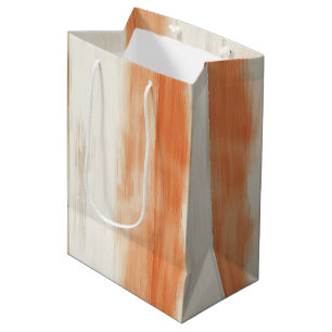 Sac Cadeau Moyen Anniversaire Rayures Orange Pêche Crème