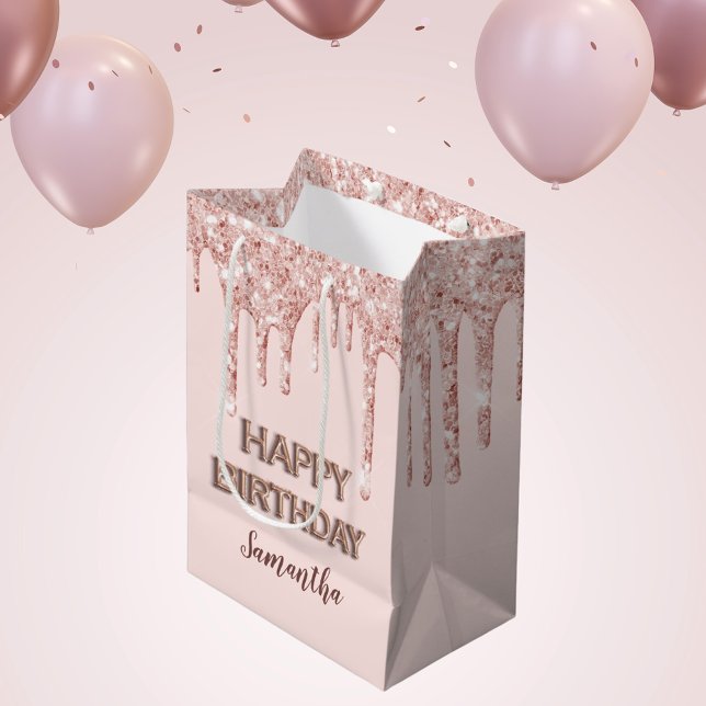 Sac Cadeau Moyen Anniversaire rose or parties scintillant gouttes m (Créateur téléchargé)