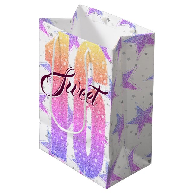 Sac Cadeau Moyen Anniversaire seize ans | Parties scintillant rose  (Devant Angle)