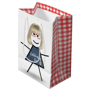 Sac Cadeau Moyen Anniversaire Stick Girl avec cheveux