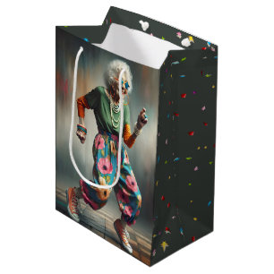Sac Cadeau Moyen Anniversaire Vielle dame Danser