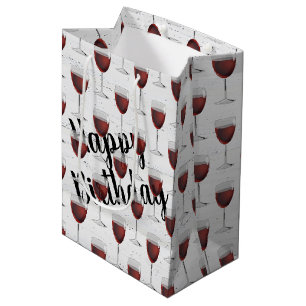 Sac Cadeau Moyen Anniversaire Vin Rouge Sur Bois Blanchi