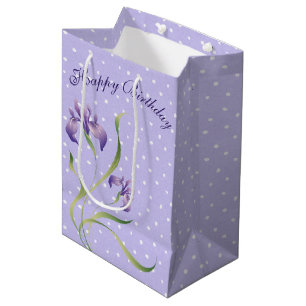 Sac Cadeau Moyen Anniversaire Violet Iris En Pois