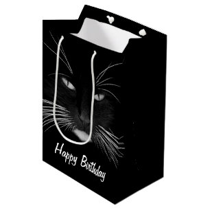 Sac Cadeau Moyen Anniversaire Visage de chat noir
