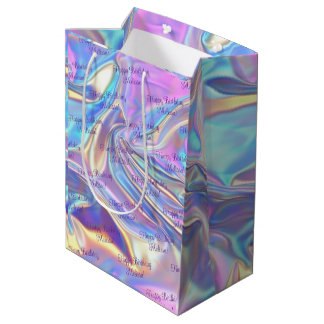 Sac Cadeau Moyen Anniversary Wedding Birthday Iridescent Fabric