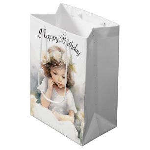 Sac Cadeau Moyen Aquarelle Anniversaire fille