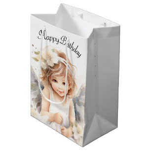 Sac Cadeau Moyen Aquarelle Anniversaire fille