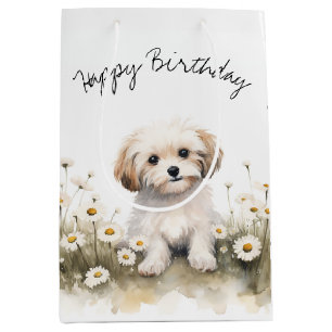 Sac Cadeau Moyen Aquarelle Anniversaire Poodé Dans Les Marais