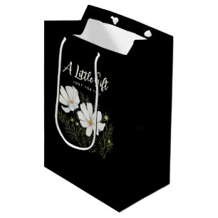 Sac Cadeau Moyen Aquarelle Blanc Cosmos Fleurs Peinture Botanique