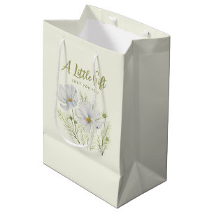 Sac Cadeau Moyen Aquarelle Blanc Cosmos Fleurs Peinture Botanique