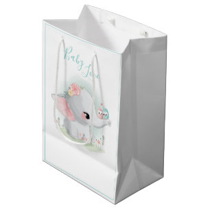 Sac Cadeau Moyen Aquarelle Bleue Eléphant Cute Bébé Amour