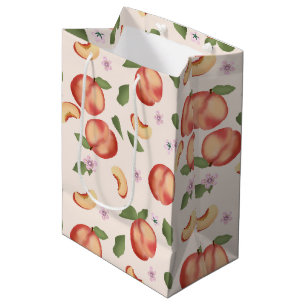 Sac Cadeau Moyen Aquarelle botanique Pêches et fleurs