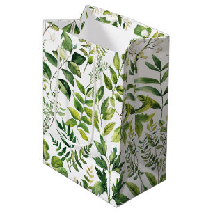 Sac Cadeau Moyen Aquarelle Botanique Vert feuilles