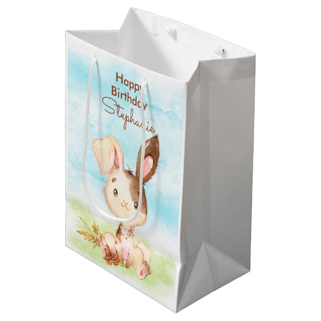 Sac Cadeau Moyen Aquarelle Brown Petit Lapin (Devant Angle)