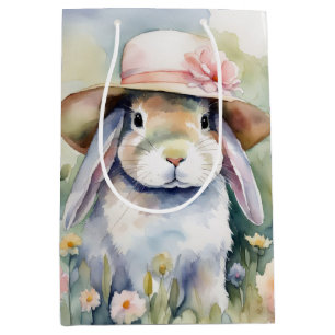 Sac Cadeau Moyen Aquarelle Bunny avec Bonnet