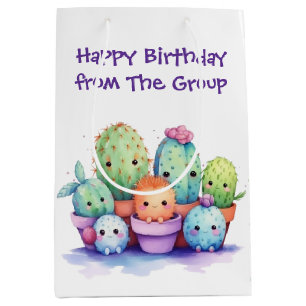Sac Cadeau Moyen Aquarelle Cactus d'anniversaire du groupe