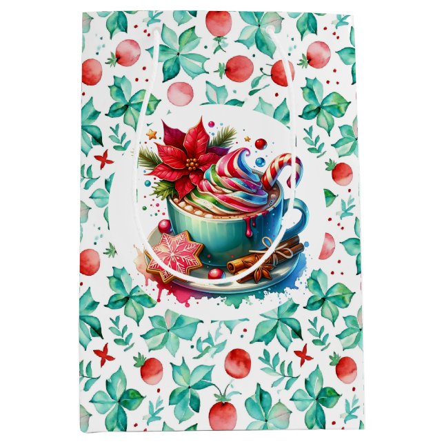 Sac Cadeau Moyen Aquarelle Chaud cacao, Sucre de canne Noël (Devant)