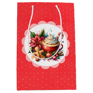 Sac Cadeau Moyen Aquarelle Chaud cacao, Sucres de canne Noël