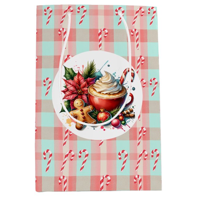 Sac Cadeau Moyen Aquarelle Chaud cacao, Sucres de canne Noël (Devant)