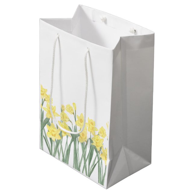 Sac Cadeau Moyen Aquarelle Daffodile Floral (Devant Angle)