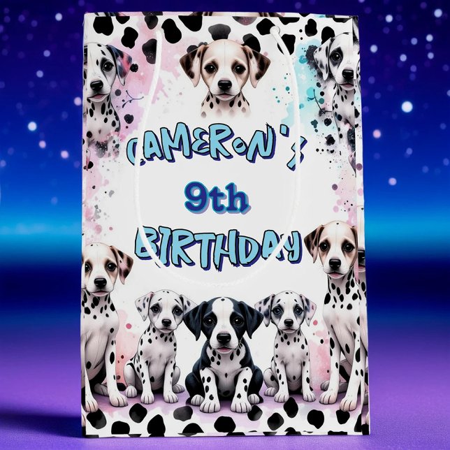 Sac Cadeau Moyen Aquarelle Dalmatie Chiot fête d'anniversaire (Créateur téléchargé)