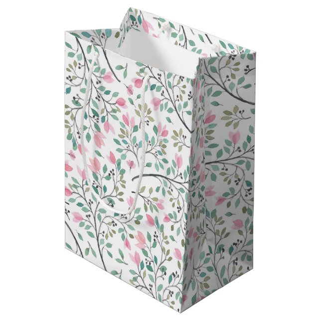Sac Cadeau Moyen Aquarelle de Bougainvillea (Devant Angle)
