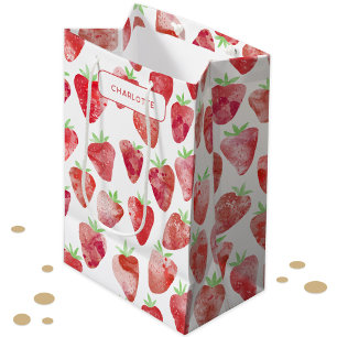 Sac Cadeau Moyen Aquarelle de fraise personnalisée