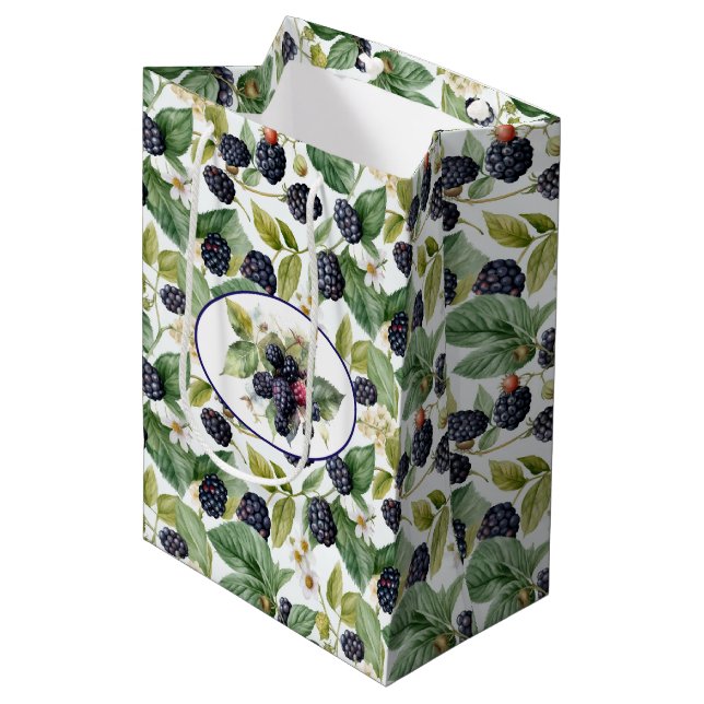 Sac Cadeau Moyen Aquarelle de mûre Blackberry (Devant Angle)
