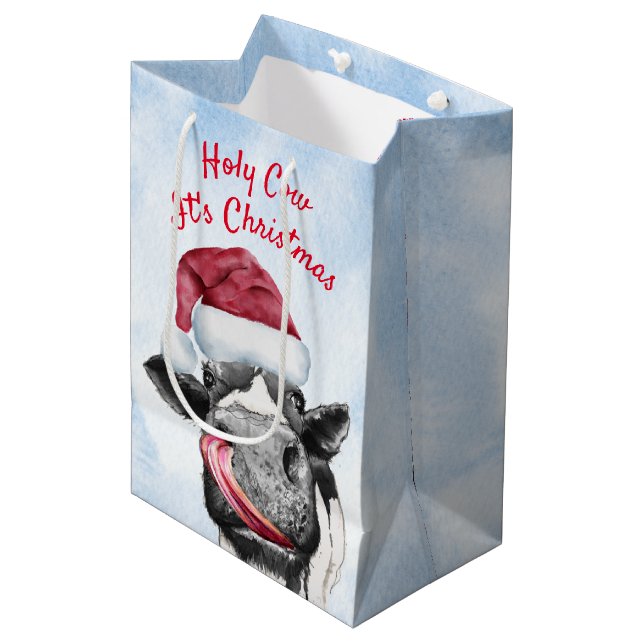 Sac Cadeau Moyen Aquarelle de Noël de vache (Devant Angle)
