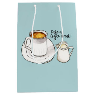 Sac Cadeau Moyen Aquarelle de pause-café et illustration d'encre