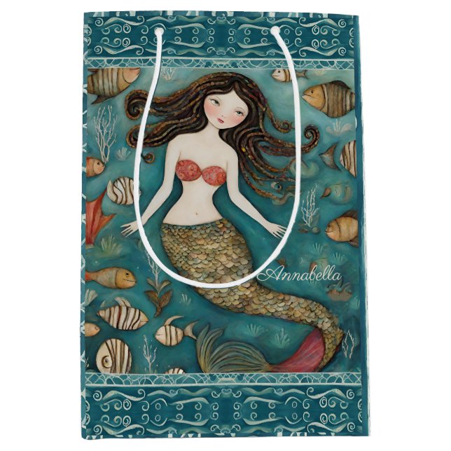 Sac Cadeau Moyen Aquarelle de sirène (Devant)